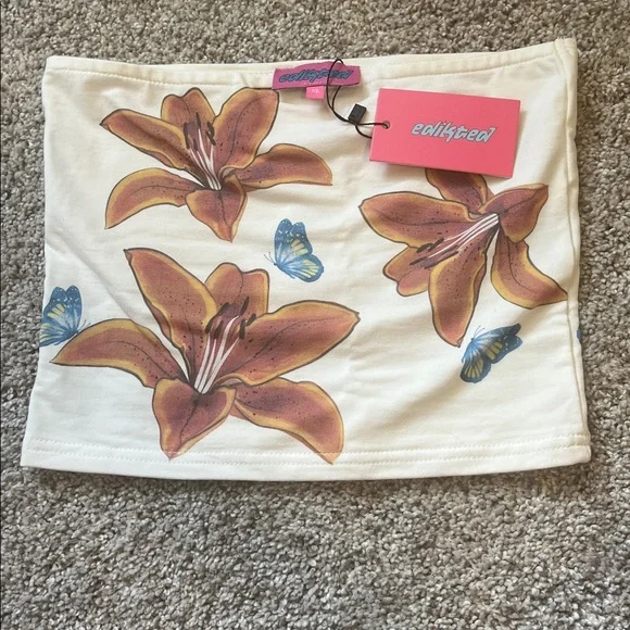 Edikted Floral Tube Top - White and Orange - Picture 2 of 4